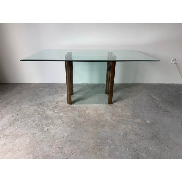 Vintage Pace–Style Glass and Bronze / Brass Finish Dining Table For Sale In Miami - Image 6 of 12