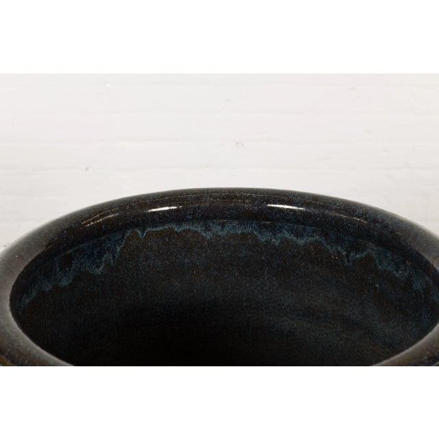 Thai Vintage Oversized Shigaraki Style Namako Glazed Planter with Wave Effects For Sale In New York - Image 6 of 13