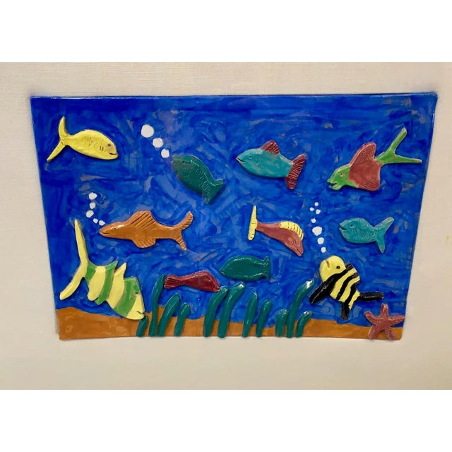 1970s Artisan Crafted Ceramic Fish Wall Art Framed Under Glass For Sale In West Palm - Image 6 of 9