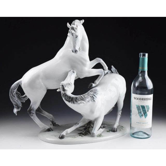 Mid 20th Century Mid 20th Century Large 16" Hugo Meisel for Rosenthal German Hand Painted Sculpture of Two Horses For Sale - Image 5 of 7