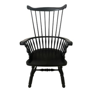 Ethan Allen Baumritter Stunning Black Windsor Comb Back Armchair Mid 20th Century Excellent Condition For Sale
