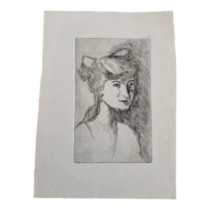 1950s Modern Original Portrait Etching of a Woman
