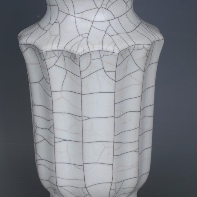 Celadon Chinese Ceramic Vase Guan Ware Crackle Glaze Celadon Vase For Sale - Image 8 of 9