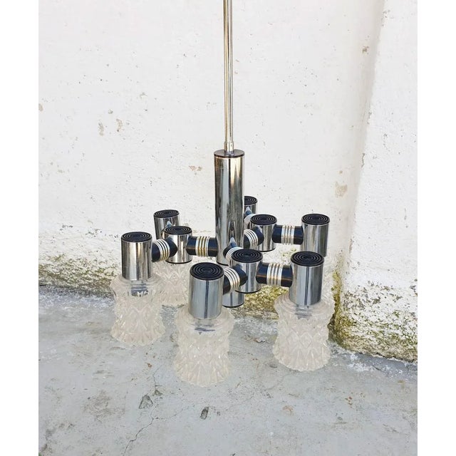 Vintage Chrome Plated and Cut Glass Ceiling Lamp from Targetti, 1970s For Sale - Image 6 of 13