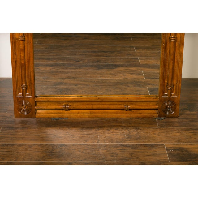Large English Faux-Bamboo Walnut Mirror Made of 1900s Doors with Carved Ivy For Sale - Image 12 of 12