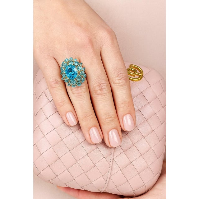 Bochic "Orient" Vintage Blue Topaz Cocktail Ring Set In 18K Gold & Silver For Sale - Image 10 of 18