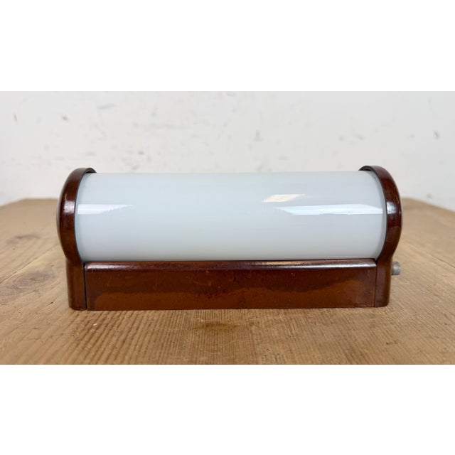 Industrial Brown Bakelite Wall Light with Milk Glass Shade from Elektrosvit, 1950s For Sale - Image 6 of 14