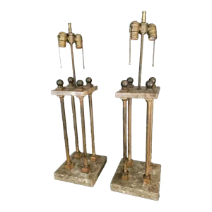 Late 20th Century Bronze and Marble Table Lamps - a Pair