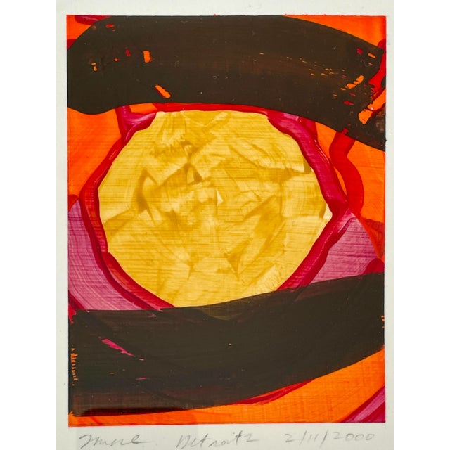 2000 Pair of Framed Abstract Oil on Paper, Signed For Sale - Image 4 of 9