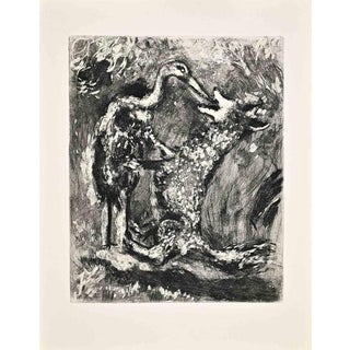 Marc Chagall, Le Loup et la Cigogne (The Wolf and the Stork), 1952, Etching For Sale