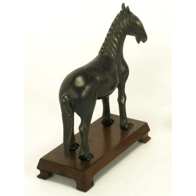 Wood Bronze Arabian Stallion Figures Ion Footed Mahogany Plinths - a Pair For Sale - Image 7 of 10