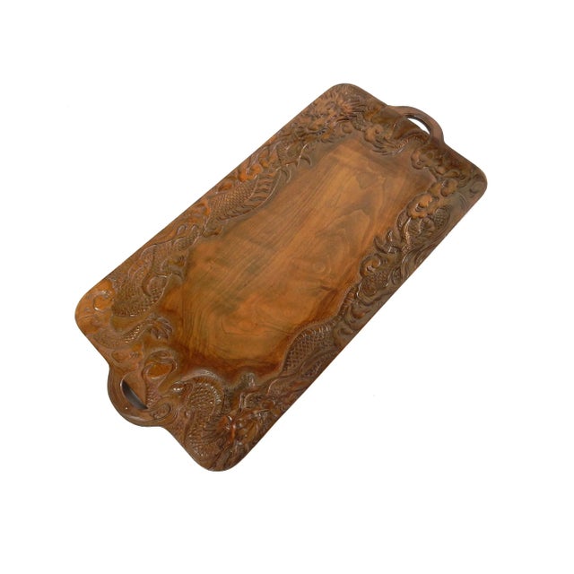 Finely sculpted tea service tray from Japan. Beautiful hand-crafted piece, circa 1940's. Measures almost 2 feet wide.