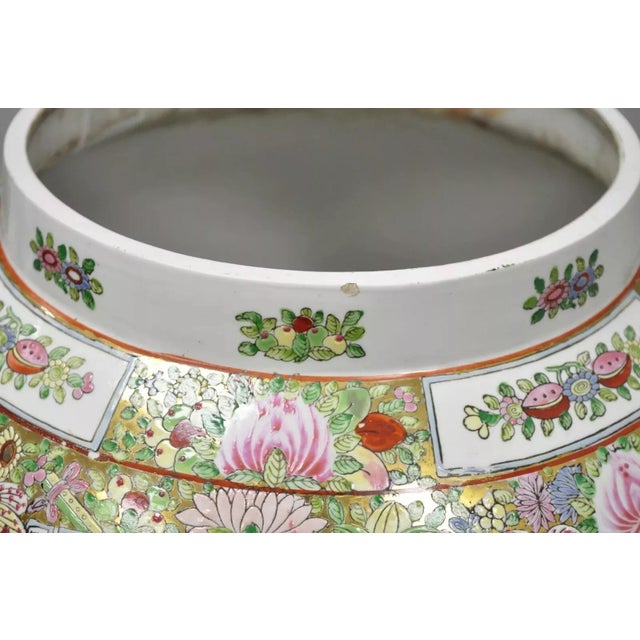 Mid 20th Century Vintage Chinese Famille Rose Porcelain Urn Lidded Temple Jar Vase on Base For Sale - Image 5 of 12