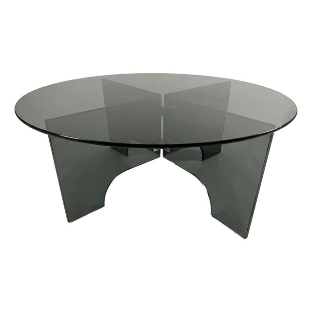 Round Coffee Table in Transparent Dark Glass, Italy, 1960s For Sale