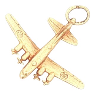 Vintage 14k Gold Army Plane Charm For Sale
