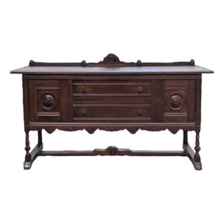 Rare Antique 1920s Signed Baker Furniture Company Walnut Spanish Revival 72" Buffet Sideboard Made in Allegan, Michigan For Sale