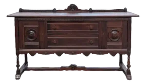 Rare Antique 1920s Signed Baker Furniture Company Walnut Spanish Revival 72" Buffet Sideboard Made in Allegan, Michigan