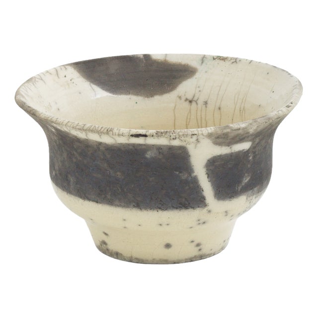 Japanese Modern Black White Crackle Raku Ceramic Patto Vase by Laab Milano For Sale
