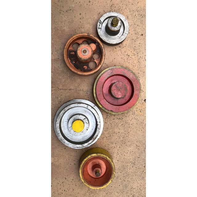 Wood Sculpture Pulleys Set Antique Vintage Garden Outdoors Indoors Wall