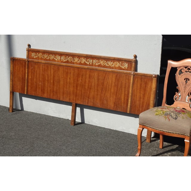 Gorgeous Headboard in Good Vintage Condition. Solid and Firm. The Finials on the outer ends are missing. Suggestion: Move...