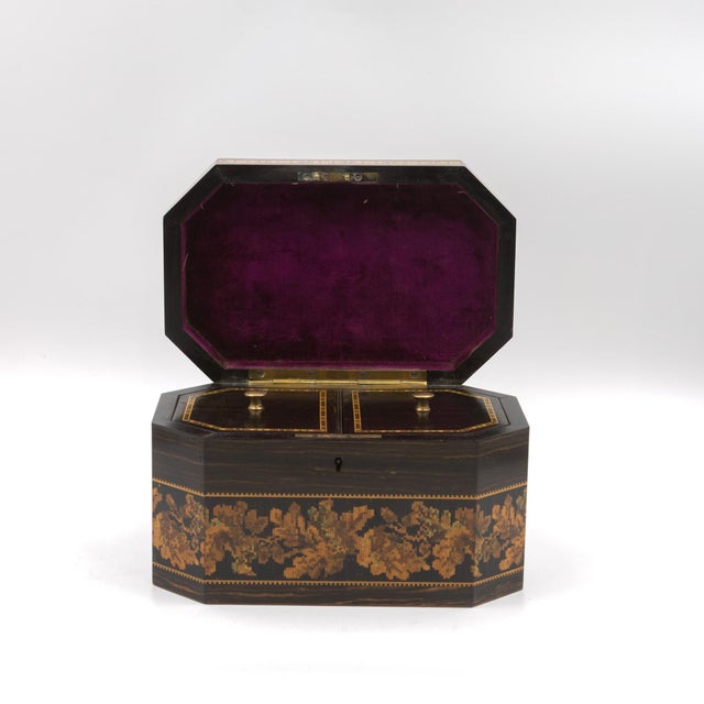 Brown Hexagonal Tunbridgeware Tea Caddy by Thomas Barton, English, Circa 1865 For Sale - Image 8 of 15