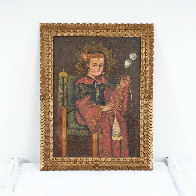 Cuzco School Artist, Virgin Child Spinning, Oil on Canvas, Framed For Sale - Image 6 of 6