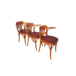 Bentwood Dining Chairs in Red Faux Leather, 1970s, Set of 3 For Sale