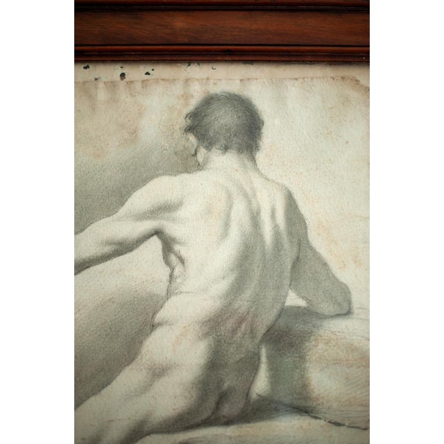 Paper Neoclassical Artist, Academic Nudes, Early 19th Century, Pencil Drawings, Framed, Set of 2 For Sale - Image 7 of 10