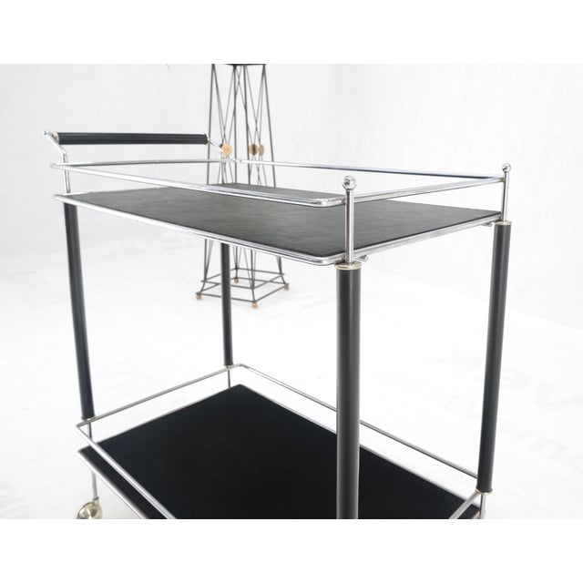 Black Lacquer & Chrome Bauhaus Two Tier Serving Cart on Wheels c.1940s MINT For Sale - Image 6 of 11