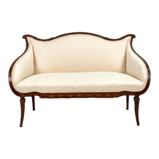 Antique Regency Style Mahogany Inlay Settee Loveseat For Sale