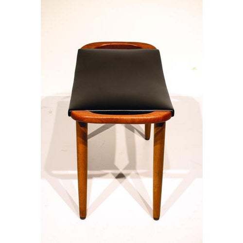 Scandinavian Stool in Teak and Leatherette For Sale - Image 4 of 8