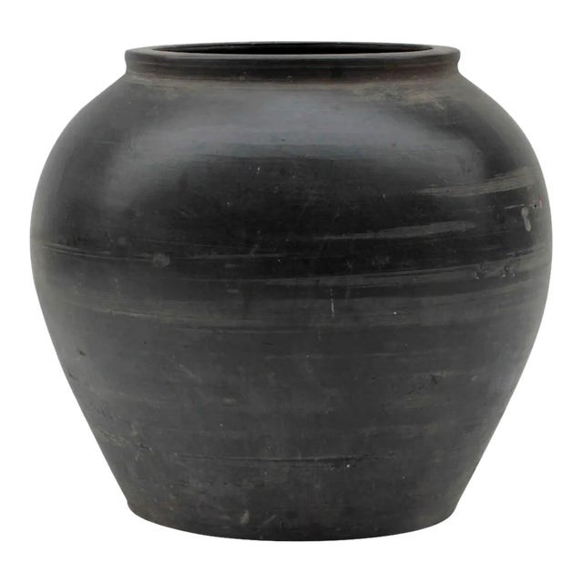 Early 20th Century Vintage Black Ceramic Pottery Vase For Sale