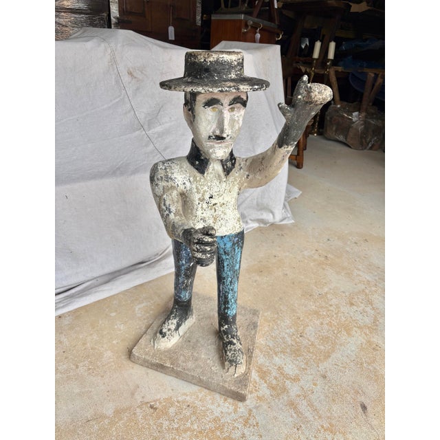 Found in the South of France, this Early 20th Century French Man Garden Statue was handcrafted from concrete in the early...