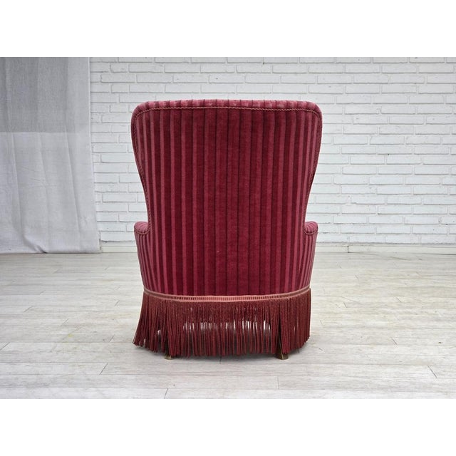 Danish Armchair in Striped Red Furniture Velour, 1960s For Sale - Image 13 of 17