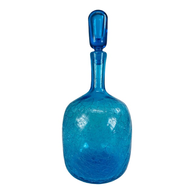 Mid Century Vintage Blenko Blue Glass Jar With Stopper. For Sale