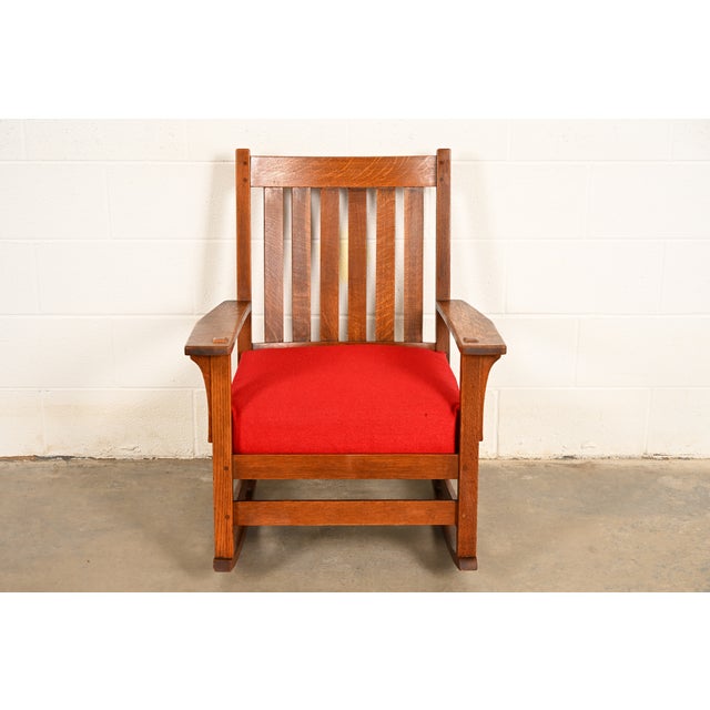 Mission L. & J. G. Stickley Antique Mission Oak Arts & Crafts Rocking Chair, Circa 1910 For Sale - Image 3 of 13