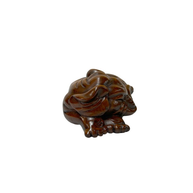 Asian 3" Artistic Brown Wood Carved Elephant Fengshui Miniature Figure For Sale - Image 3 of 7