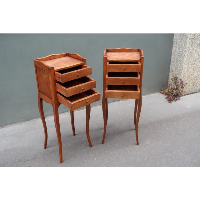 Brown Pair of French Louis XV Style Tiny Side Tables Nightstands For Sale - Image 8 of 13