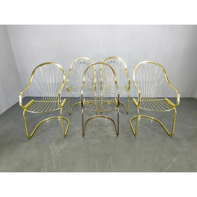 Brass Dining Chairs by Gastone Rinaldi for Rima, Italy, 1970s, Set of 5 For Sale - Image 3 of 18