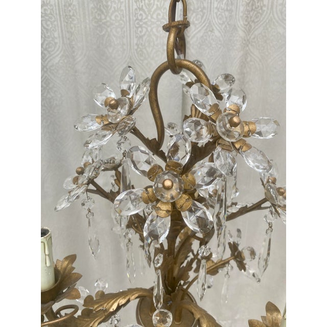 Vintage Circa 1920 French Crystal Flowers Chandelier For Sale In Savannah - Image 6 of 13