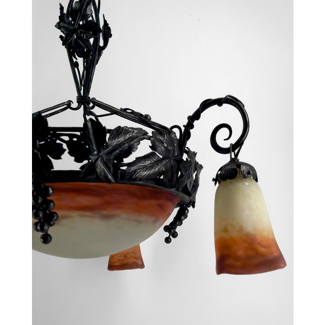 Art Deco Chandelier in Wrought Iron and Blown Glass from Muller Frères Lunéville, France, 1920s For Sale - Image 14 of 18