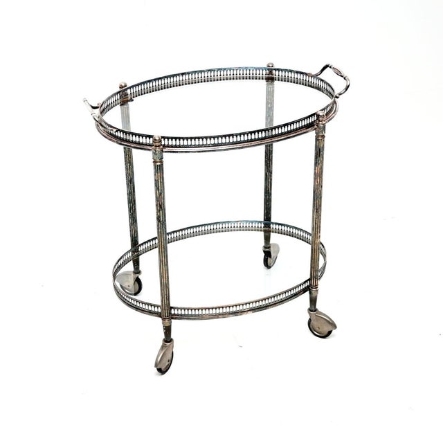 Vintage French Silver Plated Drinks Trolley, 1960 For Sale - Image 11 of 11