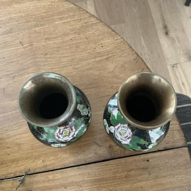 Antique Cloisonne' Vases in Black Motif - A Pair For Sale - Image 9 of 9