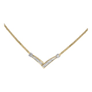 10K Yellow and White Gold 1/2 Cttw Princess Cut Diamond Channel-Set “V” Shape 18" Franco Chain Necklace (H-I Color, SI2-I1 Clarity) For Sale