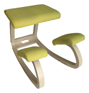 Varier Kneeling Chair in Natural Ash With Original Yellow Upholstery