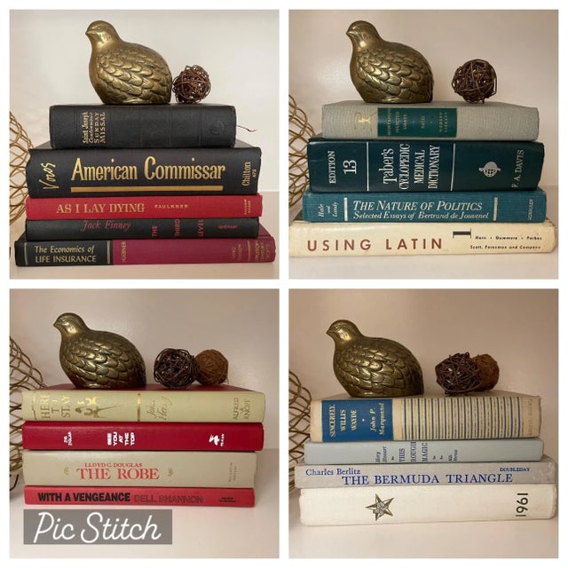 Mid 20th Century 1960’s Red and Beige Vintage Book Stack - Set of 4 For Sale - Image 5 of 6