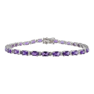 Solid 14k White Gold 5.65 Carat Amethyst Tennis Bracelet With Diamonds For Sale