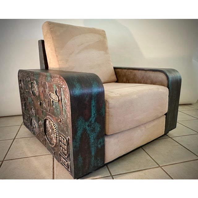 Late 20th Century Armani Casa Lounge Chair With Custom Relief Artwork by Lance Kleinsmith Artist Signed, Brutalist Designer Chair For Sale - Image 5 of 11