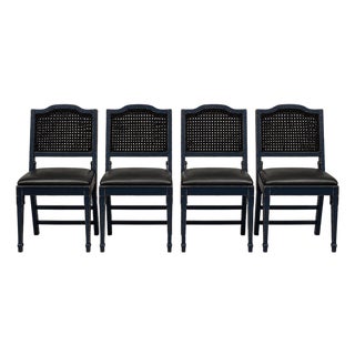 Old Chapel Midnight Edition™ Leg-O-Matic Folding Dining Chairs, Set of 4 – Black Leather Designer Collection 1970s For Sale