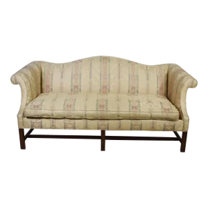Southwood Mahogany Chinese Chippendale Style Sofa Fretwork Legs Damask Fabric